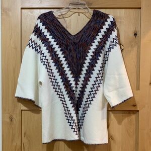 Cuddle Knit Vintage Sweater Poncho Style Pullover ZigZag Design Oversize S/M